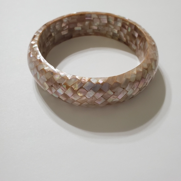 Vintage mother of pearl gold rose  mosaic  bangle - Picture 5 of 7
